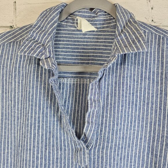 HARPER HERITAGE SHIFT DRESS BLUE DENIUM WHITE STRIPE COTTON CUFFED SLEEVE SMALL - Picture 3 of 9